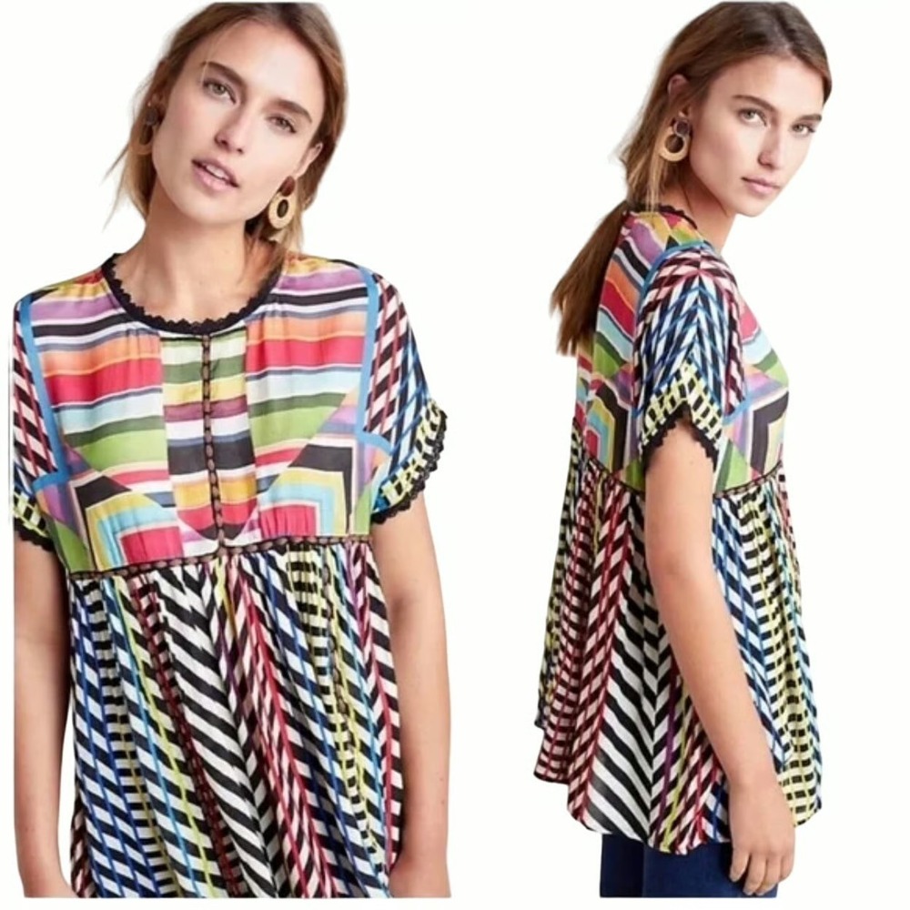 Anthropologie Conditions Apply Tunic Top S Multicolor Boho Lagenlook Eclectic
